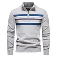 thumbnail image 3 of GigrtiJin Pull à Quart de Zip pour Hommes Manches Longues Col Montant Pull Rayé Mode Décontracté Confortable, 3 of 5