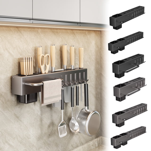 Wall Mounted Knife Rack Multifunctional Kitchen Shelf with Chopstick Cage Integrated Modern Storage for Knives and Utensils Space Saving Organizer for Home Chefs and Efficient Kitchens Sopatenor