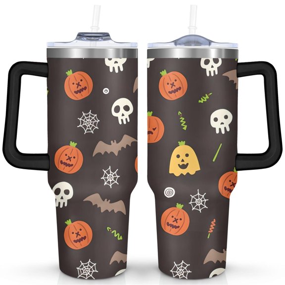Happy Halloween Tumbler with Handle Insulated Coffee Mug 40 oz Stainless Steel Cup for Cafe Drinks Beverage Liquid Cocktail Ideal Gift for Women Daughter Mom