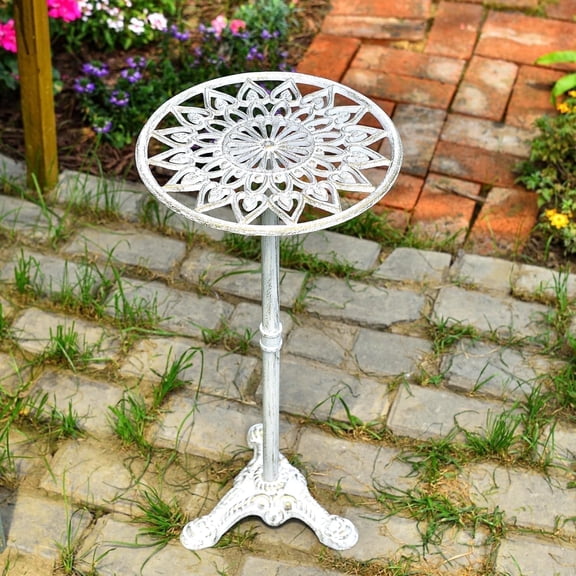 Sungmor Cast Iron 1-Tier Plant Stand, Vintage & Rustic Rack with Rustproof, 11.2" x 11.2" x 23.6", White