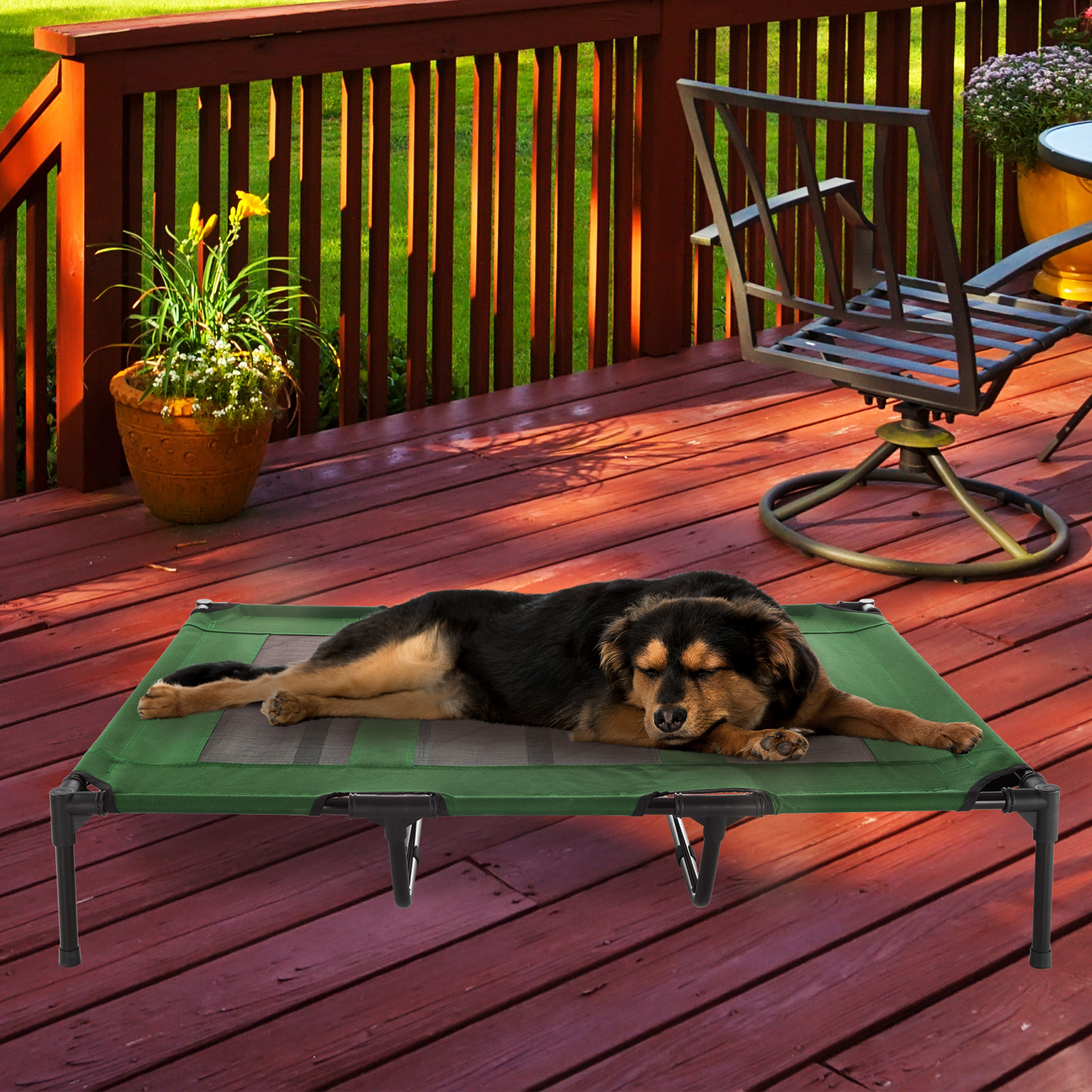 PETMAKER 48x35 Indoor/Outdoor Elevated Dog Bed for Pets up to 110lbs, Green
