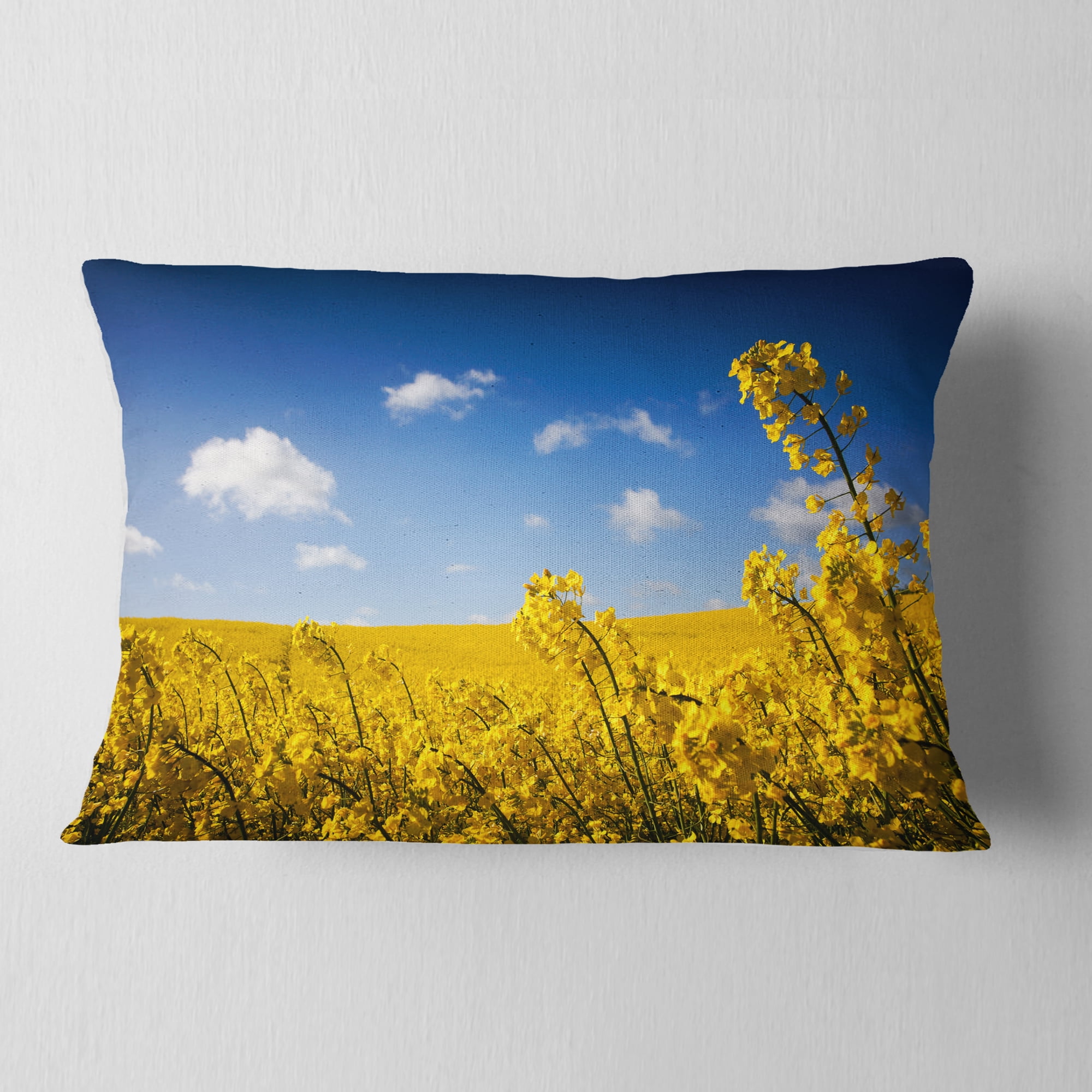 Designart Yellow Canola Field - Landscape Photography Throw Pillow - 12x20