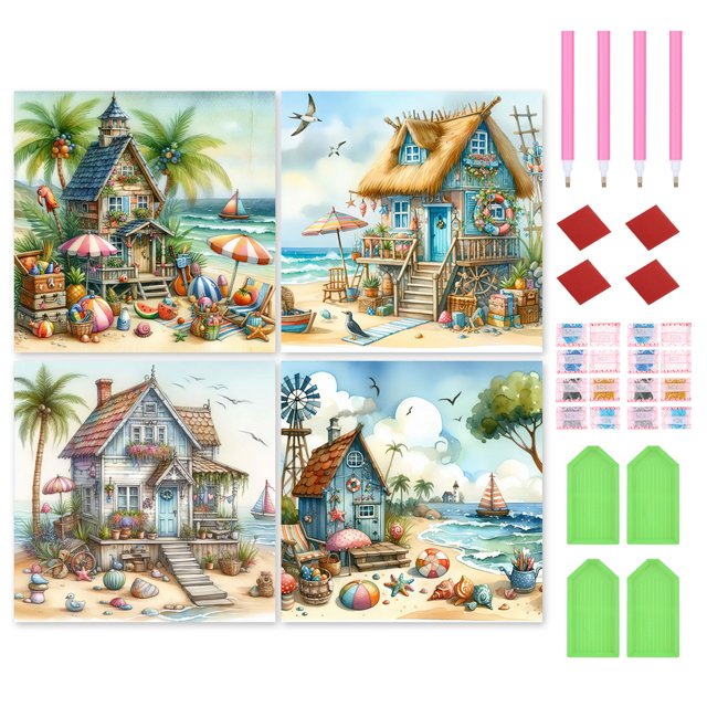 4 Uds 5D DIY Taladro Pintura Diamantes Kit Casas Del Arte 30x30cm