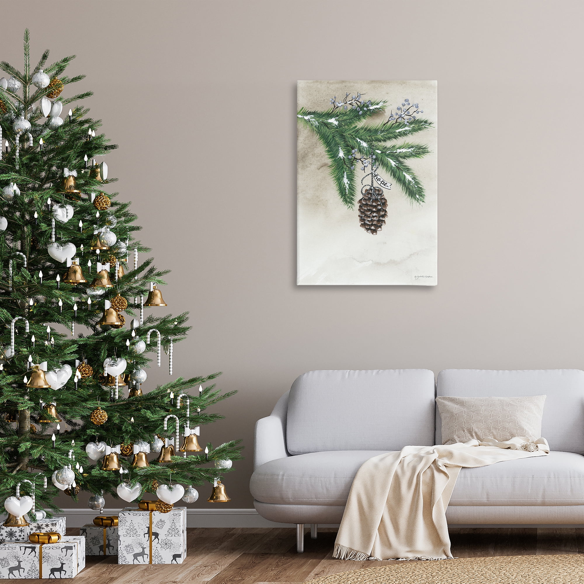 Stupell Industries Dangling Rustic Pine Cone Botanical & Floral Painting Gallery Wrapped Canvas Art Print Wall Art, 24 x 36