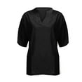 thumbnail image 2 of Clearance! Delayuji Women Shirts Summer Chiffon Blouses Blouse Tops V Neck Ruffle Short Tunic Tops for T Shirt Women Shirts Dressy Casual Black L, 2 of 5