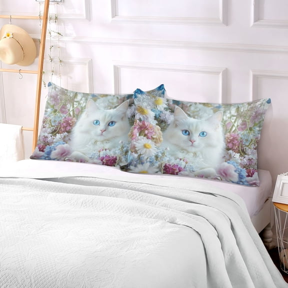 Pillow Case Plush Pillow White Cat with Blue Eyes Case standard size/King size/Queen size Bed Pillow Pillowcases