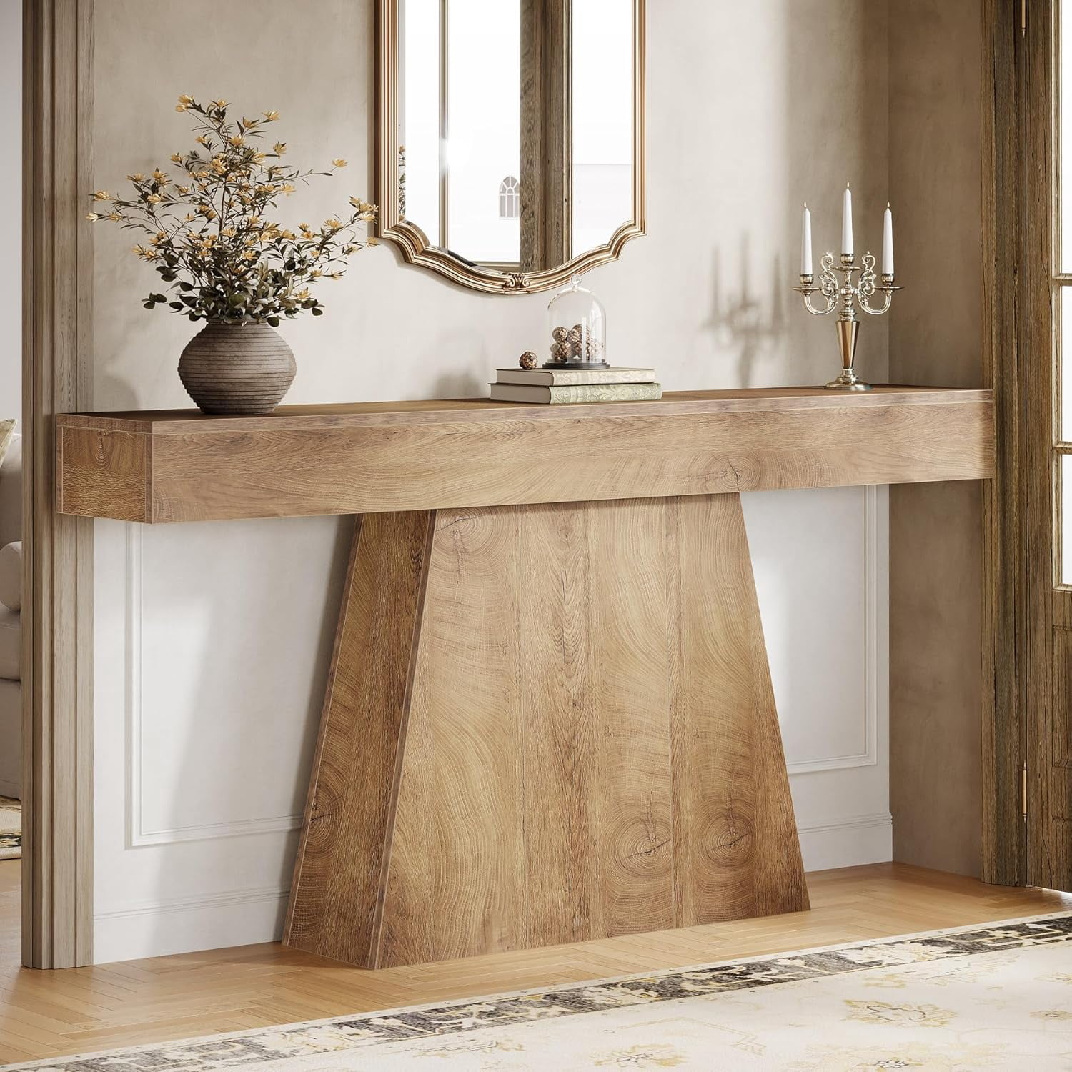 Tribesigns 63" Console Table, Farmhouse Entryway Table with Trapezoidal Base for Living Room