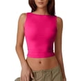thumbnail image 3 of Women's High Neck Sleeveless Tank Tops with Backless Cropped Cut and Fitted Silhouette Featuring Solid Color Basic Style Hot Pink XL, 3 of 6