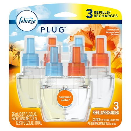 Febreze Plug Air Freshener Scented Oil Refill, Hawaiian Aloha, 3 count