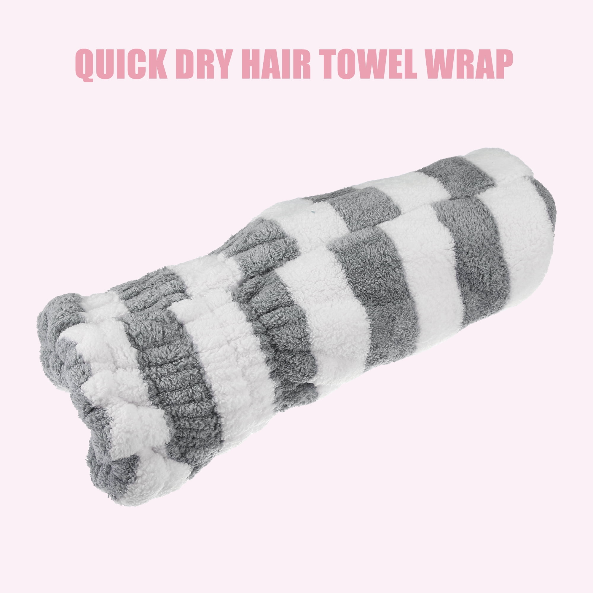 Unique Bargains Strong Absorbent Coral Fleece Hair Drying Towel Dry Cap Gray, White
