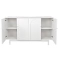 thumbnail image 6 of Modern 4-door Intaglio Cabinet With Adjustable Shelf - White For Everywhere Storage In Solid Pine Legs & Wood Pulls Bedroom, Living Room, Kitchen, 6 of 7