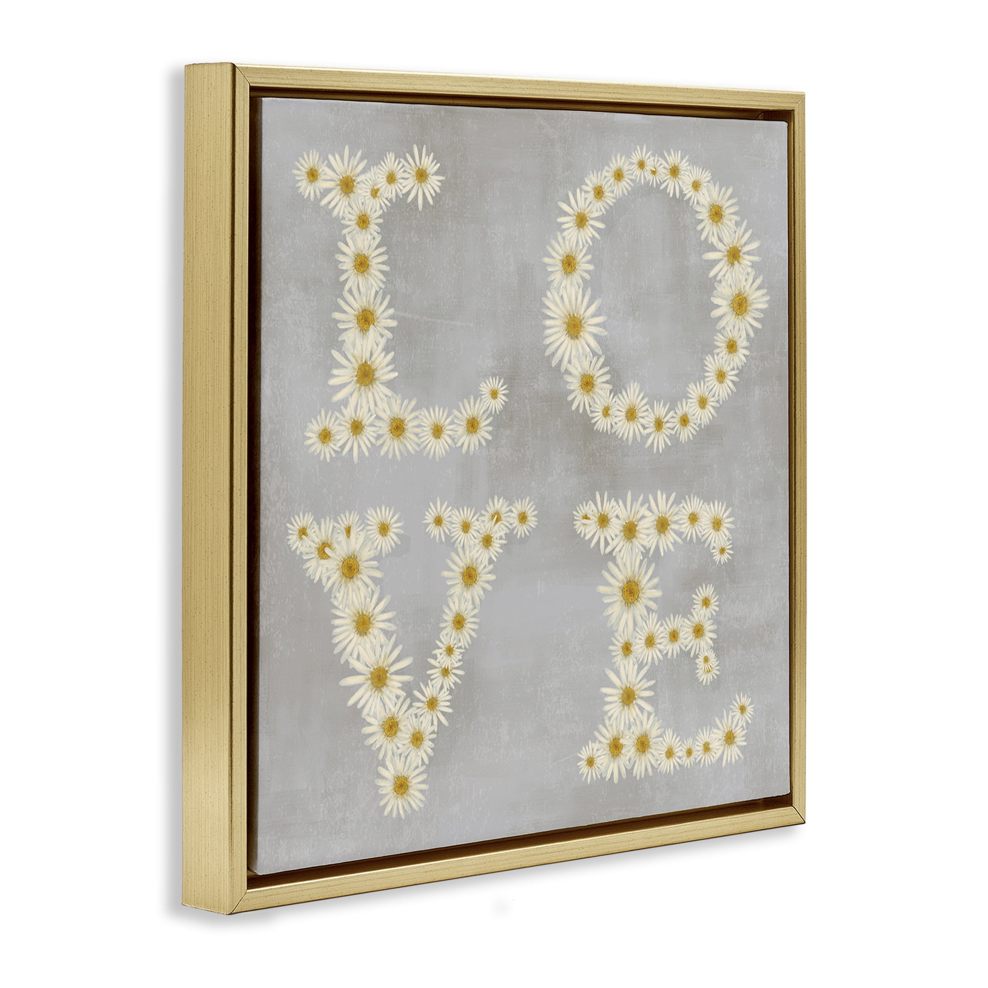 Stupell Industries Love Daisy Typography Plants & Flowers Painting Gold Floater Framed Canvas Art Print Wall Art, 18 x 18