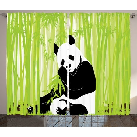 Animal Curtains 2 Panels Set Panda Bear In Bamboo Forest Jungle