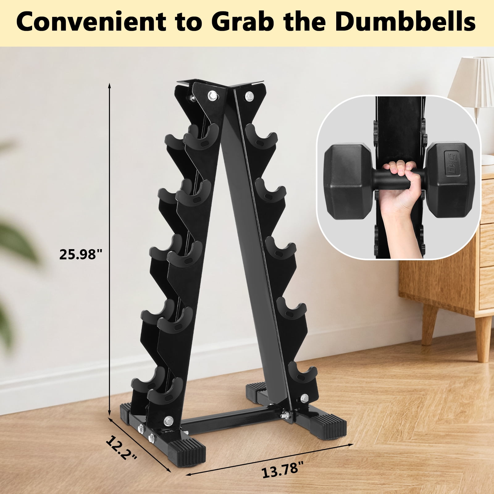 Troxlin Dumbbell Rack 5-Tier – Heavy-Duty Weight Storage Stand for Home Gym, Padded Slots & Black Steel Frame (Dumbbells Not Included)