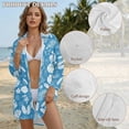 thumbnail image 6 of Xoenoiee Blue Plumeria Flower Palm Leaves Print Women's Swimsuit Cover Up Easter Long Sleeve Beachwear Bikini Coverups Button Down Oversized Cover Up Shirt Plus Size, Size S, 6 of 7