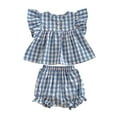 thumbnail image 3 of Girls Cute Two Piece Sets Ruffle Sleeve Tops and Shorts Outfits Toddlers Kids Trendy Plaid Printed Lightweight Going-Out Suits Set, 3 of 4