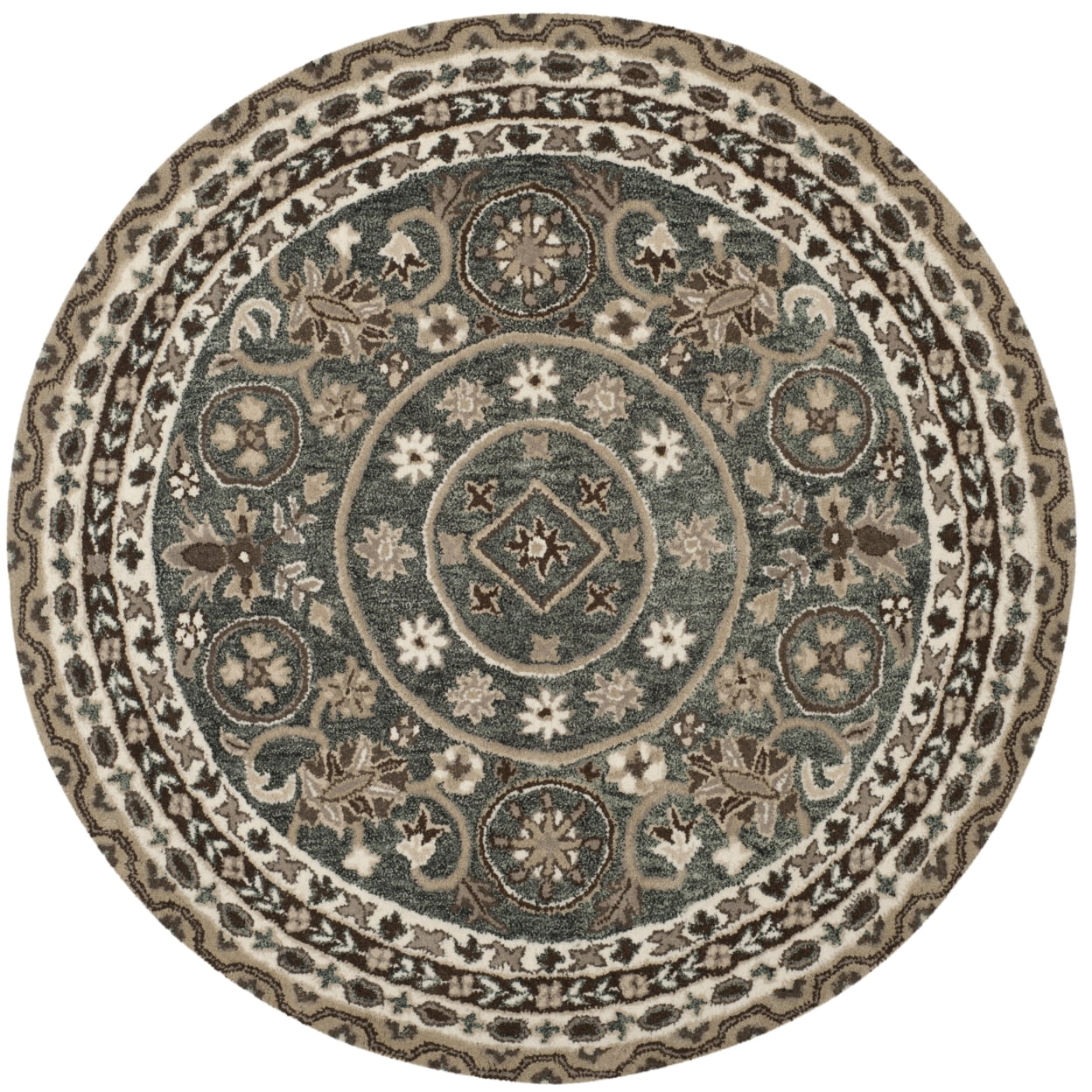 SAFAVIEH Bella Leah Medallion Traditional Wool Area Rug, Grey/Taupe, 5' x 8'