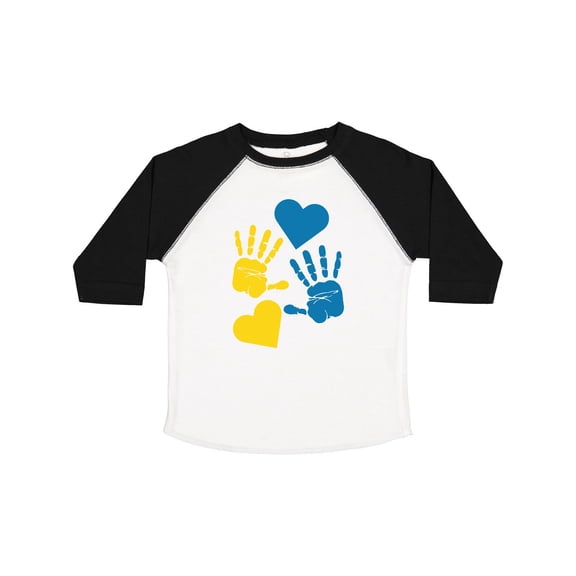 Inktastic Down Syndrome Awareness with Handprints and Hearts Blue and Yellow Boys or Girls Toddler T-Shirt