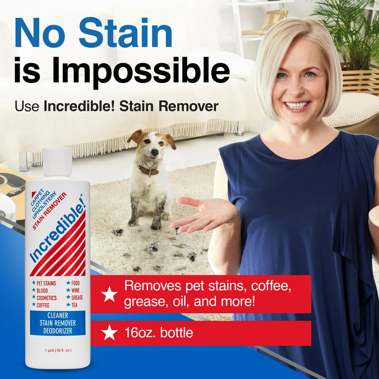 Incredible! Stain Remover for Clothes, Laundry, Carpets, Mattress &  Upholstery, 16.oz