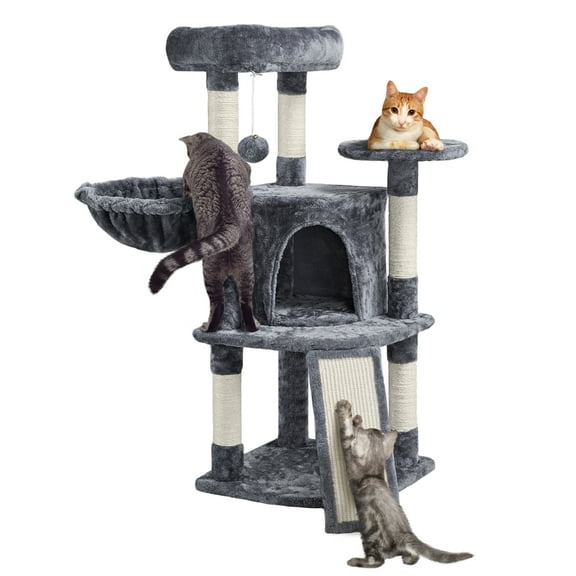 Alden Design 42"H Multilevel Cat Tree Tower with Condo and Perches, Dark Gray