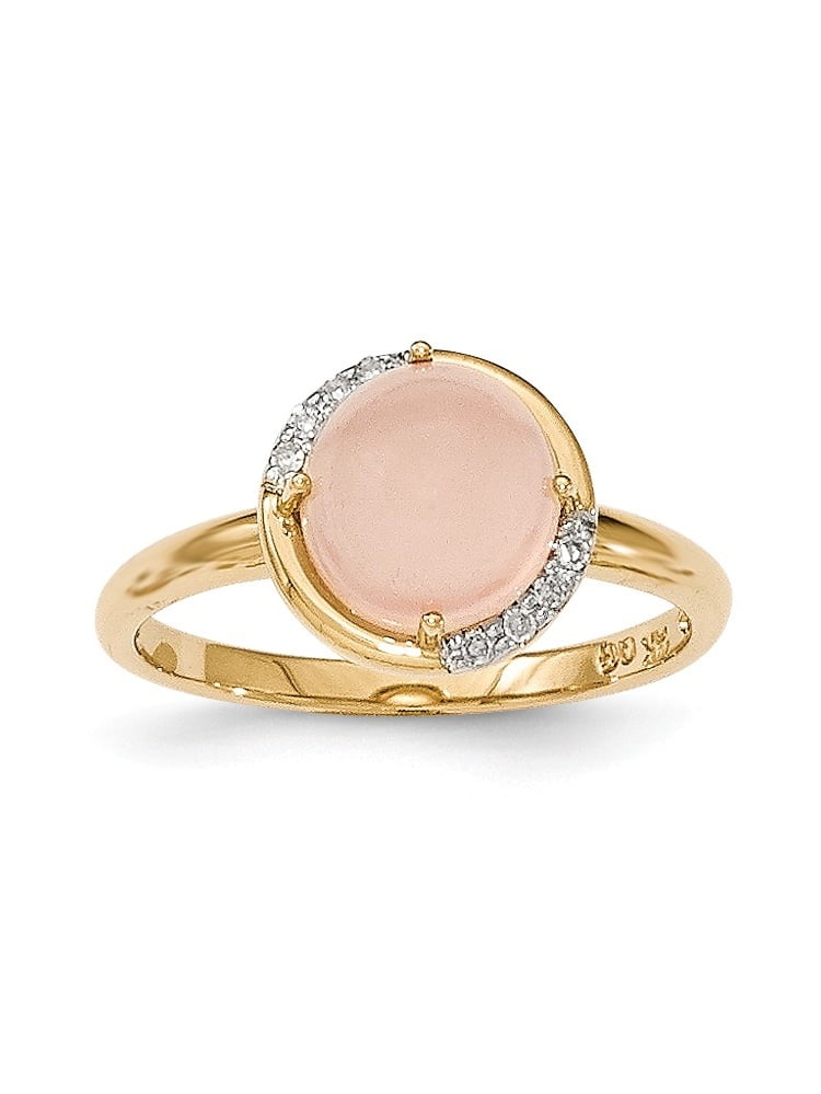 14k Yellow Gold Pink Chalcedony and Diamond Ring Size 7 by Diamond2Deal