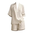 thumbnail image 4 of GZWYHT Linen Outfits Women 2 Piece，Linen Two Piece Set Embroidered Tops Bohemian Sets Embroidered Linen Shirt And Pant Capri Pants Linen Matching Set Linen Beach Set Beige 4XL, 4 of 4