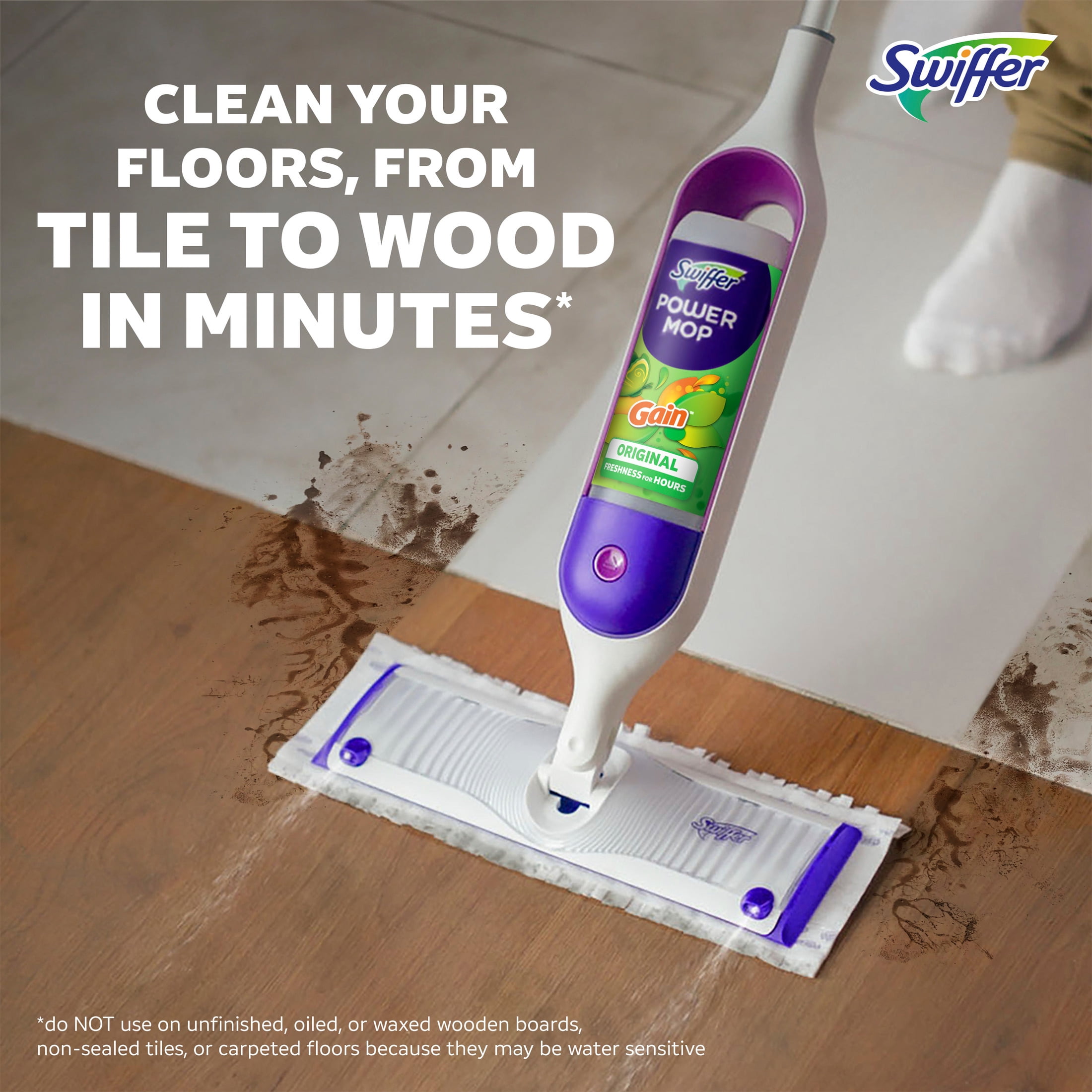 (3 pack) Swiffer Power Mop Floor Cleaner Solution with Gain Scent, 25.3 fl oz