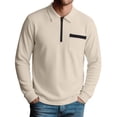 thumbnail image 2 of sdhkgrrt Men's Collared Long Sleeve Zipper Pullover Fall Winter Casual Basic Tops Fashion Trendy Work Business Outfits Clothes, Khaki M, 2 of 6