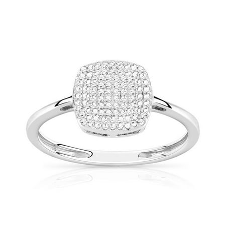 Trillion Designs 1/5 CT Round Cut Natural Diamond Cluster Frame Fashion Ring 10K White Gold