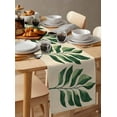 thumbnail image 6 of Green Botanical Table Runner Cotton Linen 108 Inch Holiday Dresser Scarves, Tropical Leaves Rustic Farmhouse Tablerunner for Kitchen Coffee Dining Bedroom Living Room Dinner Scarf Décor 13''x108'', 6 of 9