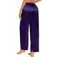 thumbnail image 5 of Women's Silk Satin Pajama Pants Loose Fit Lounge Wide Leg Elastic Waist Comfy Sleepwear Drawstring with Pockets Purple, 5 of 8
