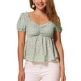 thumbnail image 1 of INSPIRAR CHIC Blusa de Peplum para Mujeres con Mangas Cortas y Cuello Corazón, Fruncida, Floral, Verde Claro, Talla S, 1 of 6