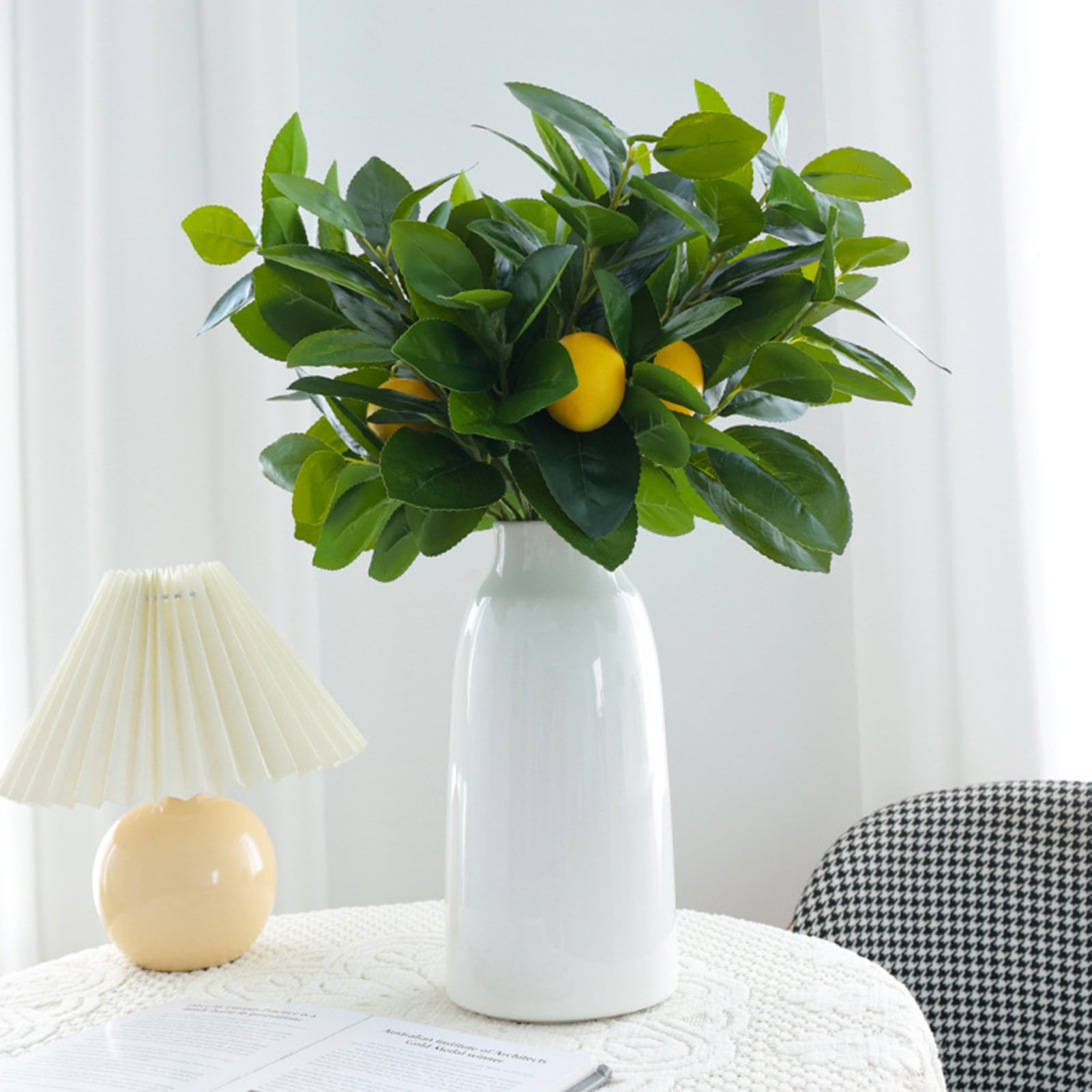 Fogcroll Artificial Lemon Branches Fake Green Leaf Simulation Lemon