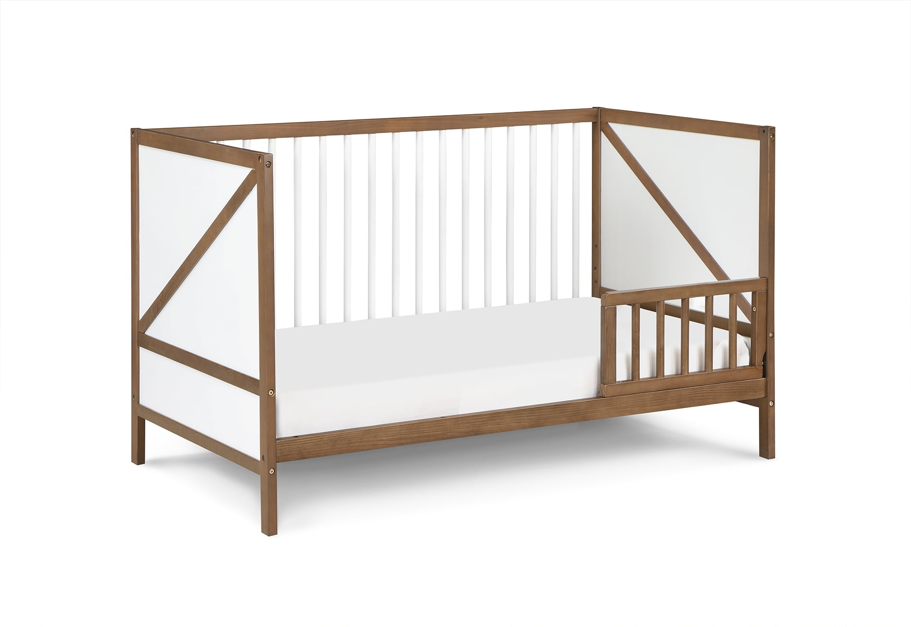 Suite Bebe Pixie Zen 3-in-1 Convertible Baby Wooden Crib With Round Spindles, in Walnut/White