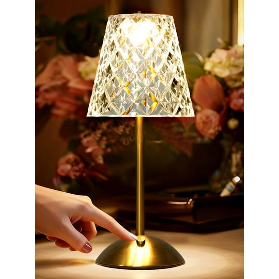 Sanmadrola Cordless Table Lamp Rechargeable Dimmable LED Touch Lamp 3 Colors Modes Portable Crystal Gold Metal Beside Lamps for Bedroom Restaurant Kitchen Home Decor Gifts for Women