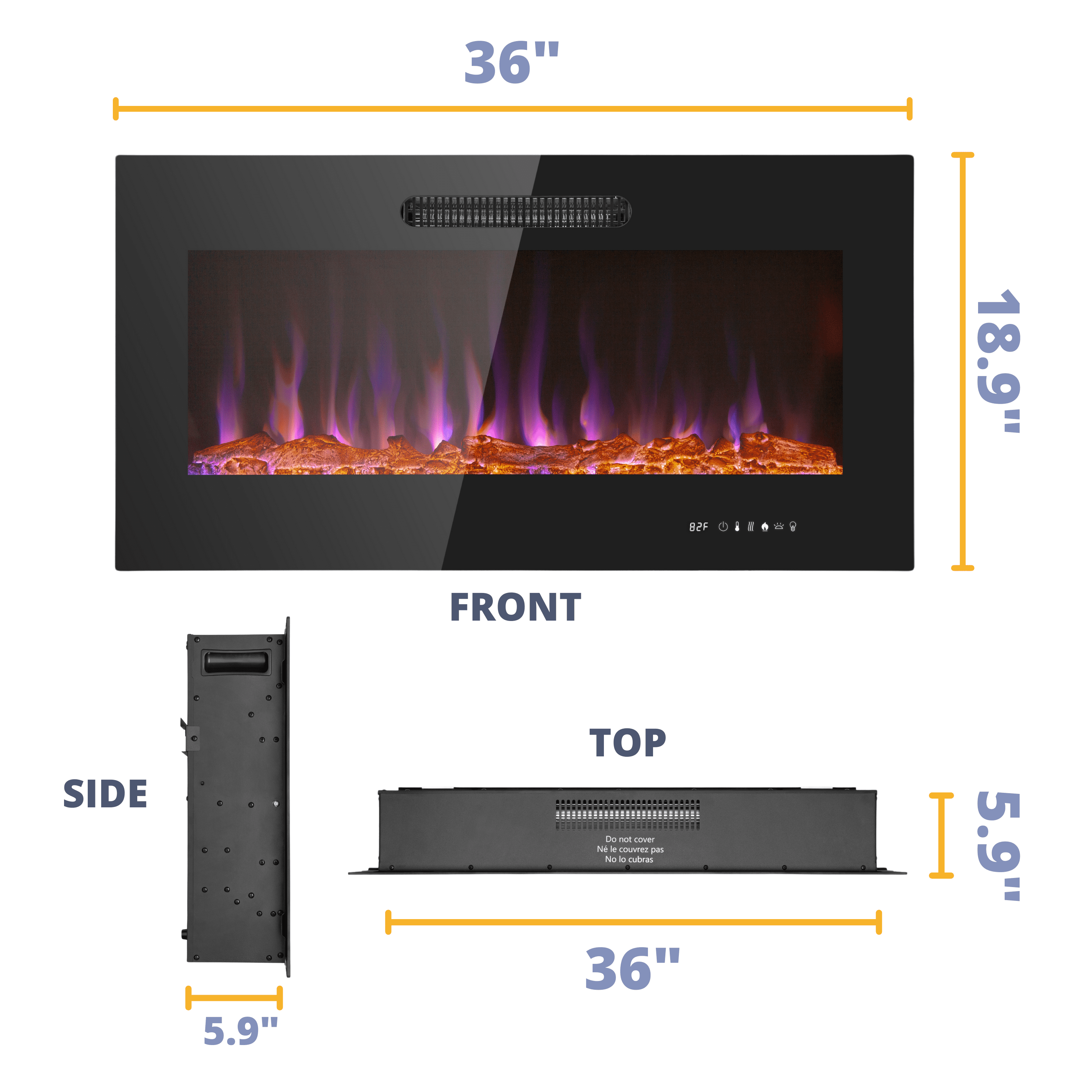 Prominence Home 36x19" Electric Remote Controlled LED Wall Mount Fireplace with Adjustable Heat and Brightness Settings