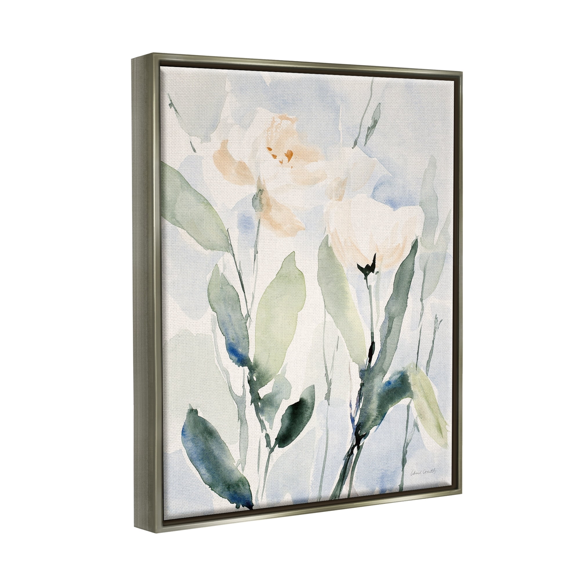 Stupell Industries Traditional White Flower Blossoms Watercolor Detail Painting Luster Gray Floating Framed Canvas Print Wall Art, Design by Lanie Loreth