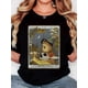thumbnail image 1 of Camisetas de manga corta para mujer, camisetas de verano estampadas, cómodas, divertidas y casuales, para vacacionesWomen's Retro Minimalist "XVII THE WIZARD" Frog & Slug Graphic Tee - Black Round N, 1 of 7