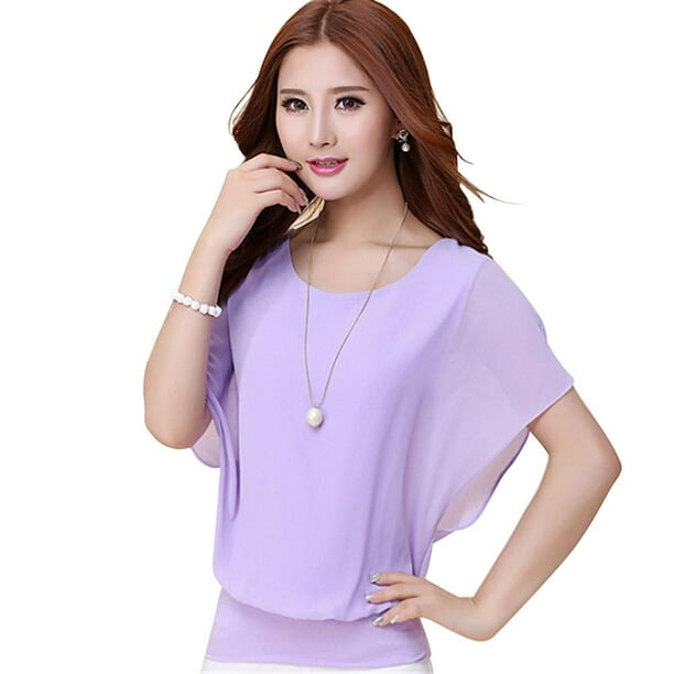Moda De Verano Para Mujer Blusa Delgada Con Cuello Redondo Blusas Sueltas De Manga Murcielago De Talla Grande Likrtyny Mujer Walmart en linea