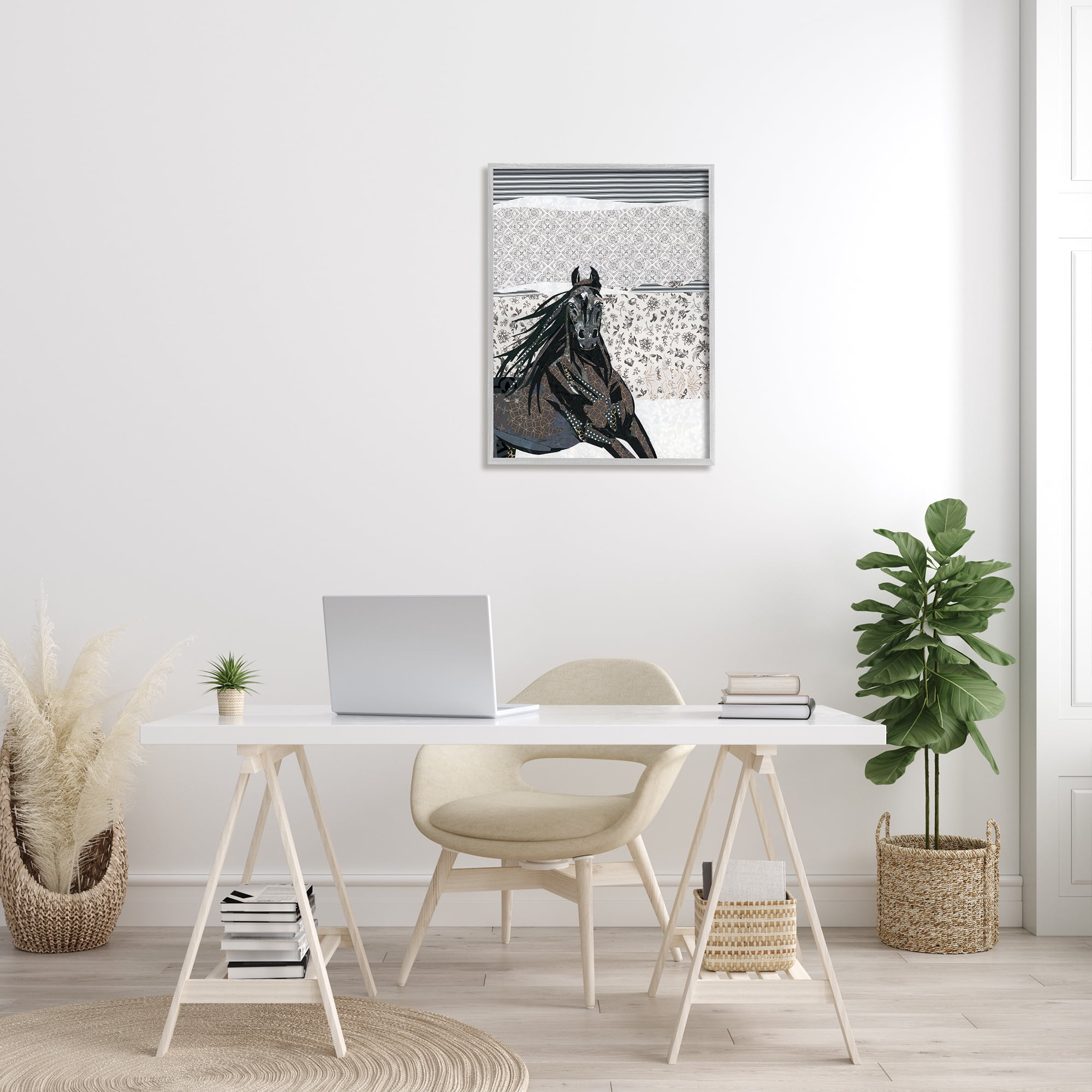 Stupell Industries Horse Galloping over Abstract Patterns Geometric Shapes Graphic Art Gray Framed Art Print Wall Art, 24x30, by Jenny McGee