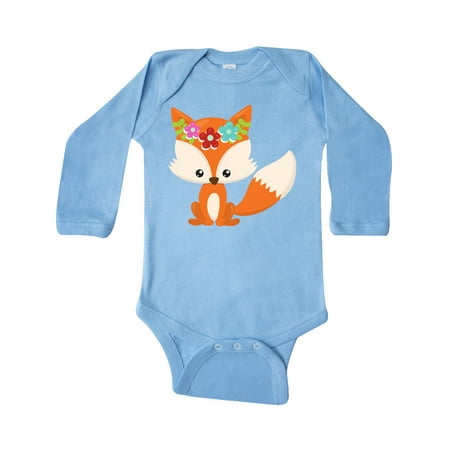 

Inktastic Spring Animals Cute Fox Fox With Flowers Gift Baby Boy or Baby Girl Long Sleeve Bodysuit