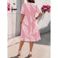 thumbnail image 2 of Mengpipi Women's Dresses Summer Short Sleeve Round Neck Pocketed Loose Leaf Print Casual Gown 1X-5X, 2 of 9