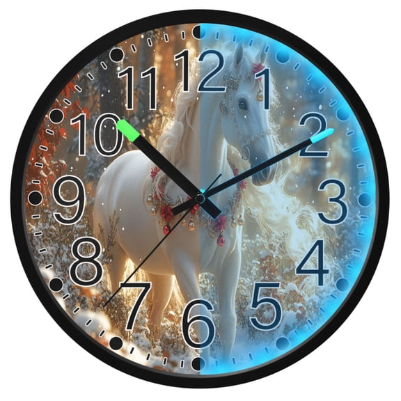Ryvnso Horse Forest 12 Inch Night Light Wall Clock Silent Battery Operated Luminous Clocks