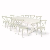 White Distressed X-Leg Farm Table Dining Set with 10 Chairs by Chivari