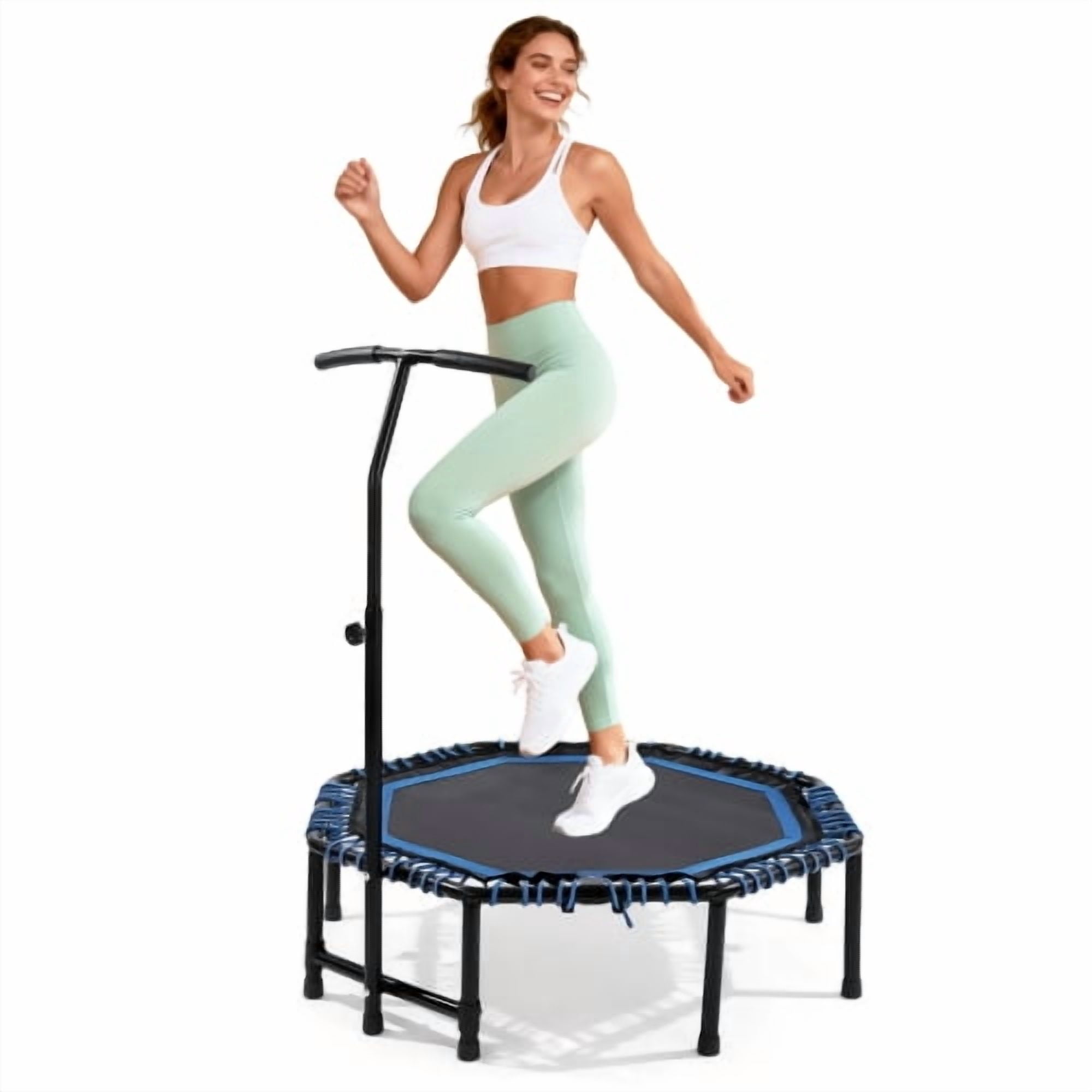 48 inch Foldable Fitness Trampoline for Adults, 450lbs Capacity Heavy Duty Rebounder with Adjustable Handlebar, Quiet Durable Bungee Rope, Low Impact Cardio & Strength Training Equipment for Home Gym