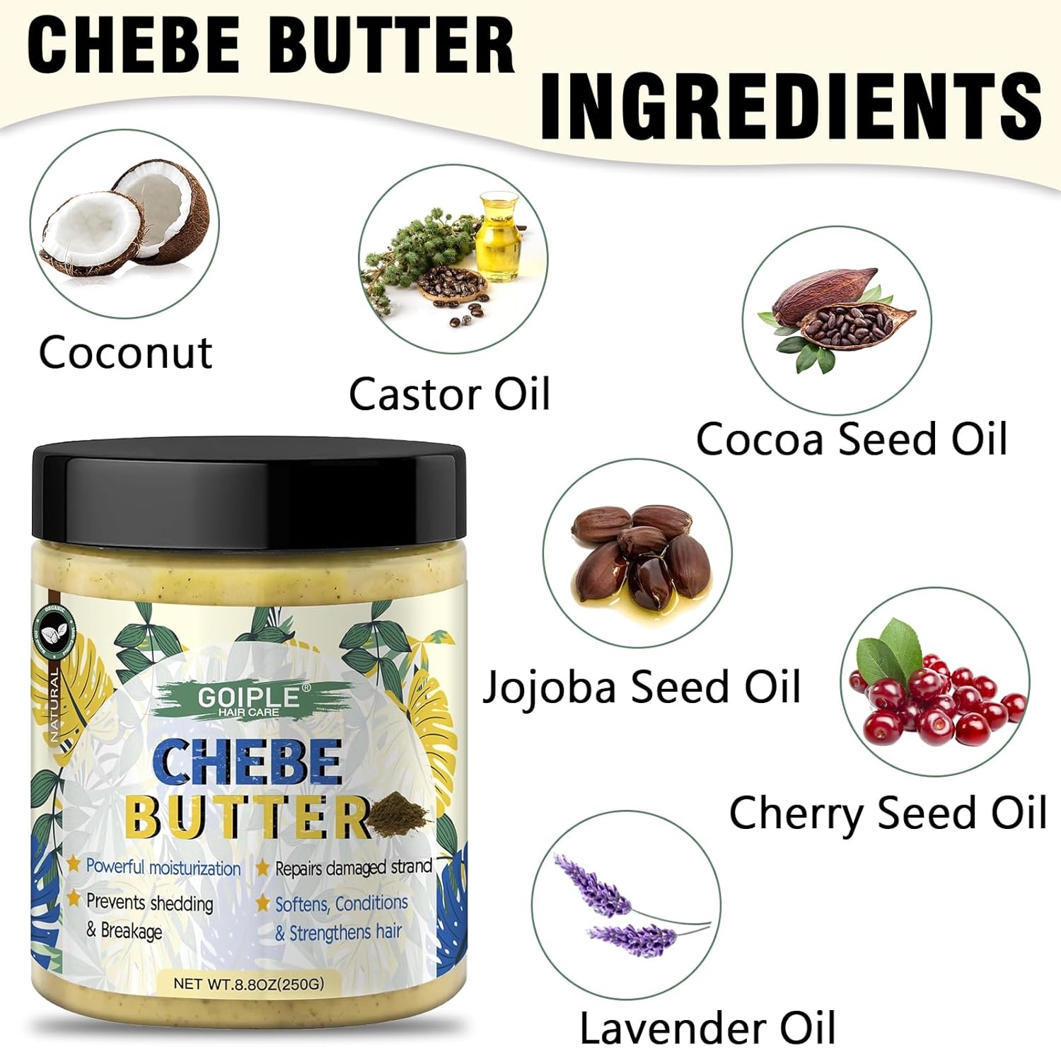 Goiple Chebe Butter Hair Butter, Hair Grease Deep Moisturization for Dry Hair, Deep Conditioning Hair Butter Grease Suitable for All Hair Types and Men and Women