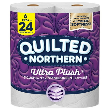 Quilted Northern Ultra Plush® YPF5 Toilet Paper, 6 Mega Rolls = 24 Regular Rolls, 3-ply Bath Tissue White