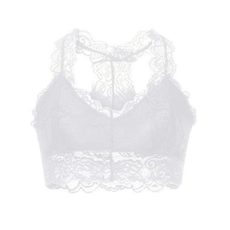 XMMSWDLA Women s Racerback Floral Lace Bralette Wireless Bustier Lingerie Bra Crop Top Bra with Removable Pads Bras for Women Padded Bras for Women