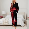 thumbnail image 2 of Red Lily Dark Background Water Drops Womens Pyjamas Set Button Up Pyjamas Womens with Long Sleeve Top And Wide Leg Pants V-neck Loungewear Sets, 2 of 9