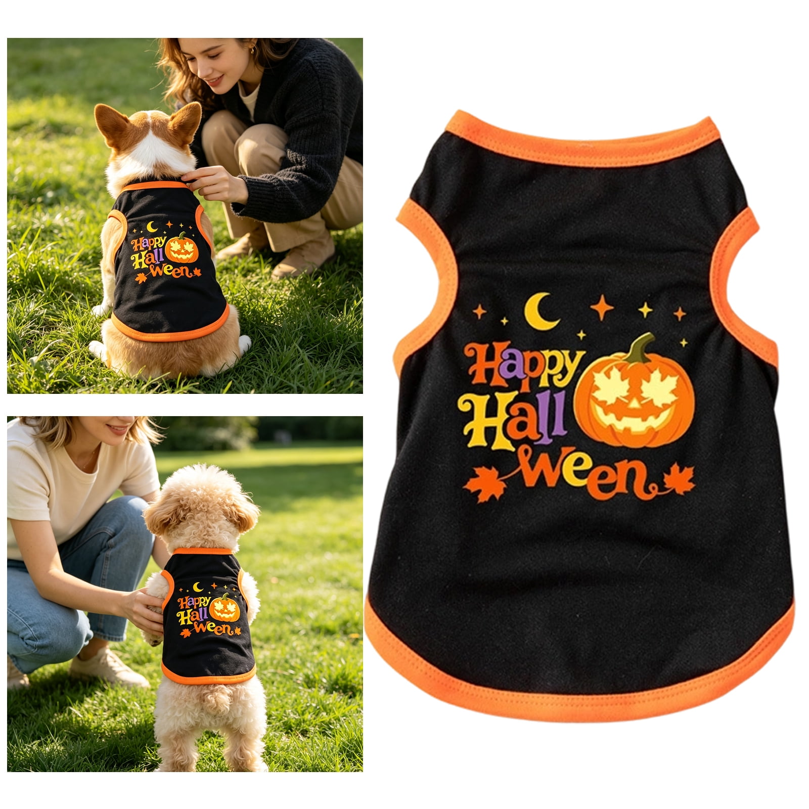 Dog Outfit, Halloween Dog, Dog Costumes for Small Dogs, Small Dog Clothes, Red Xl Jack O'Lantern Printed Halloween Vest, Sleeveless Holiday Party Apparel for Teddy, Bichon and Pet